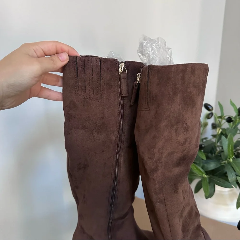 NIB J crew brown suede knee high boots Dark Walnut color‎
